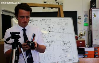 Jack Winsley (Yr 13) gets the video camera ready for action.
